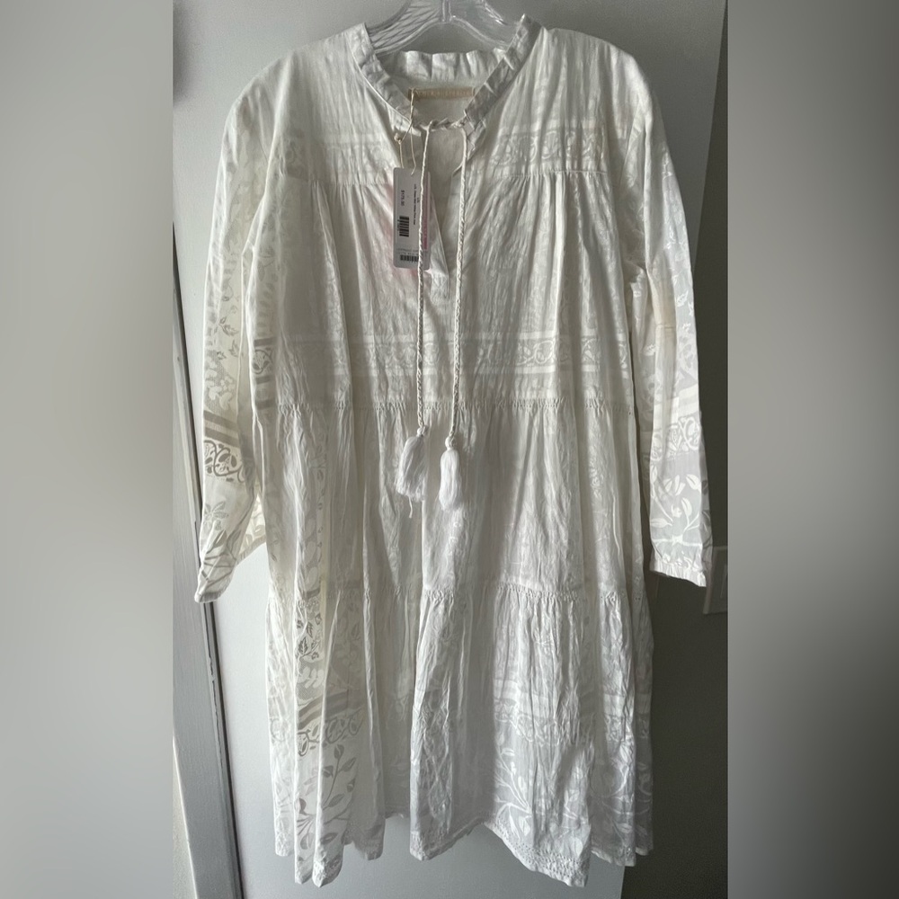 BNWT $175! LOLA AUSTRALIA LADIES OFF WHITE MIDI BOHO DRESS 3/4 SLEEVE SZ LARGE